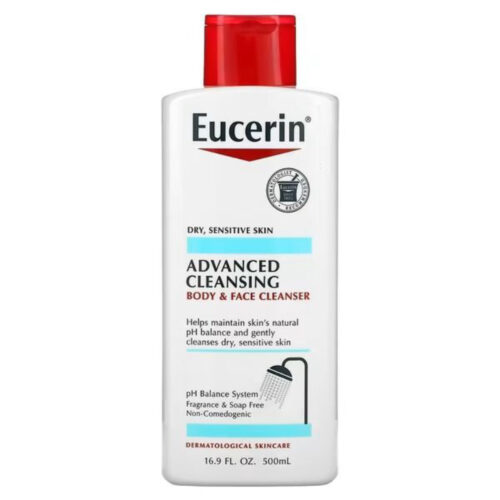 Eucerin Eucerin, Advanced Cleansing, Body and Face Cleanser, Fragrance Free, 16.9 fl oz (500 ml)
